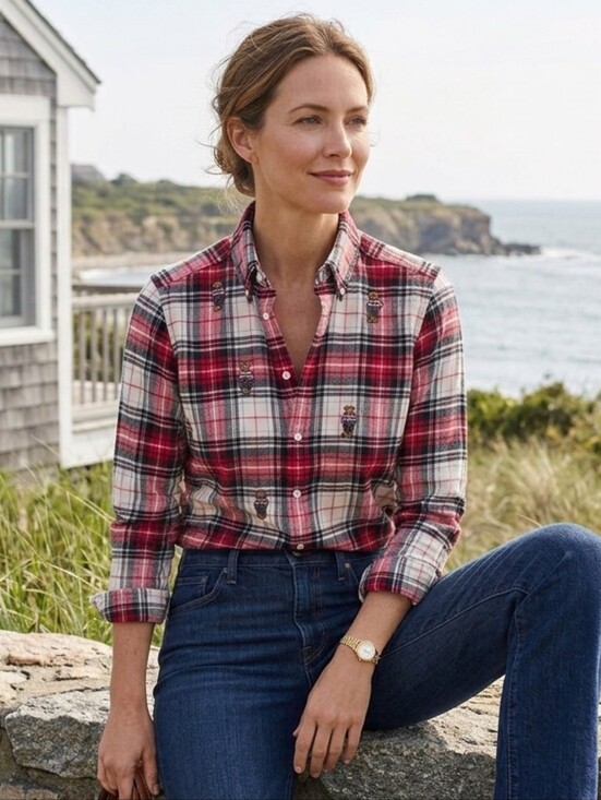 Polo Ralph Lauren Tops - NWT Polo Ralph Lauren S Old Money Coastal Embroidered Bear Plaid Flannel Shirt